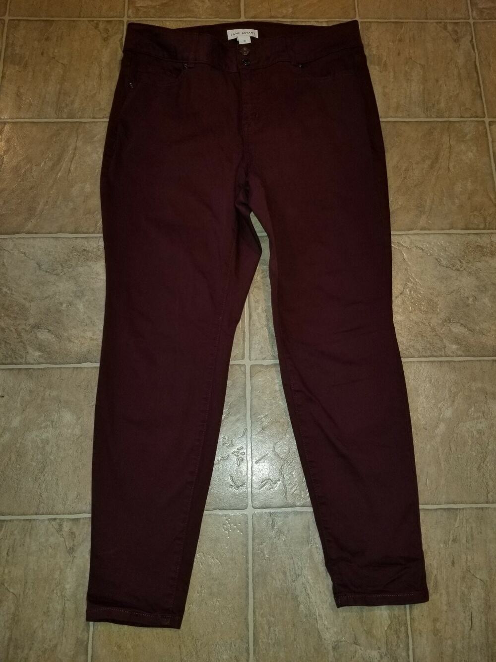 LANE BRYANT SZ 16 DENIM JEANS STRETCHY BURGUNDY 27 1/2" INSEAM 2954